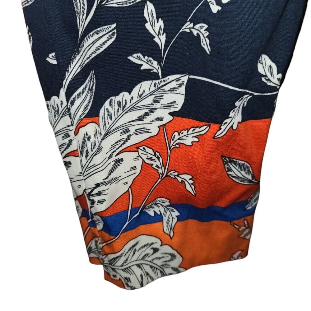 Zara‎ Womens Size 6 Pants Stretch Navy Tropical Floral Color Block Cropped Ankle - Picture 3 of 14